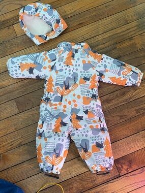 Cutest Ever Reima Lassie Orange Gray Patterned Kids One-Piece Snowsuit 9-12 mths